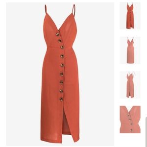 Mint Limit Button-Down Midi Dress in Firebrick - L